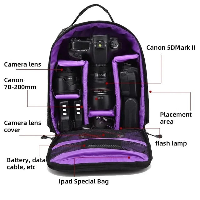 Camera Backpack | Waterproof Nylon, Lightweight & Multiple Compartments