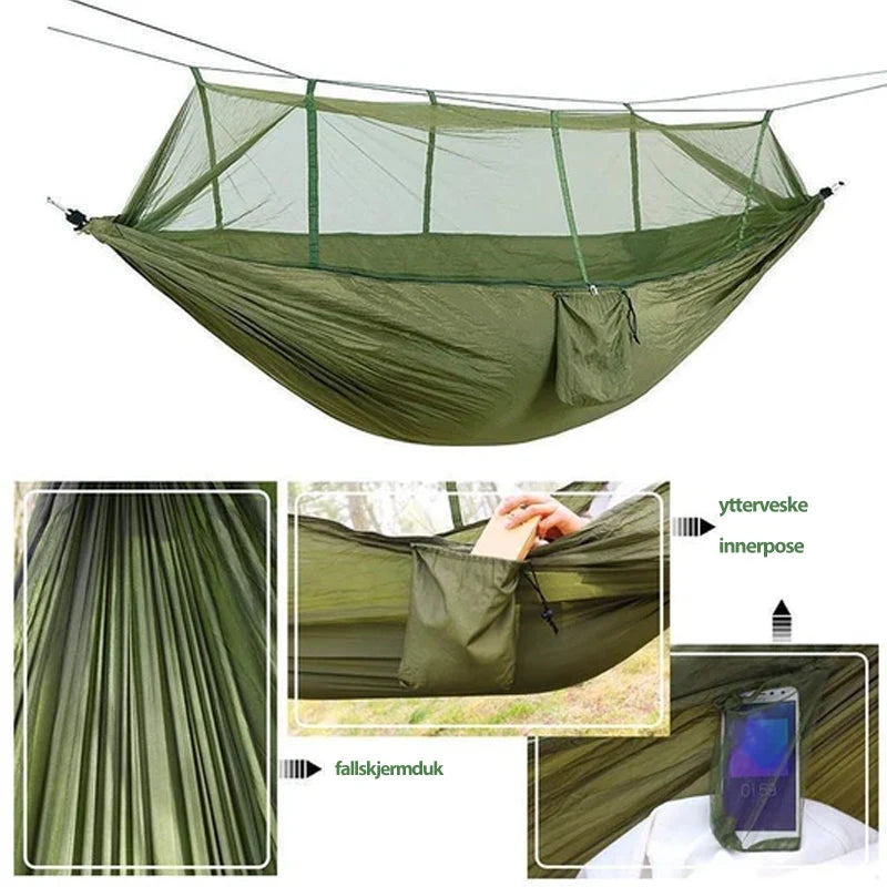 Camping Hammock | Integrated Mosquito Net & Parachute Nylon | Supports 200 kg