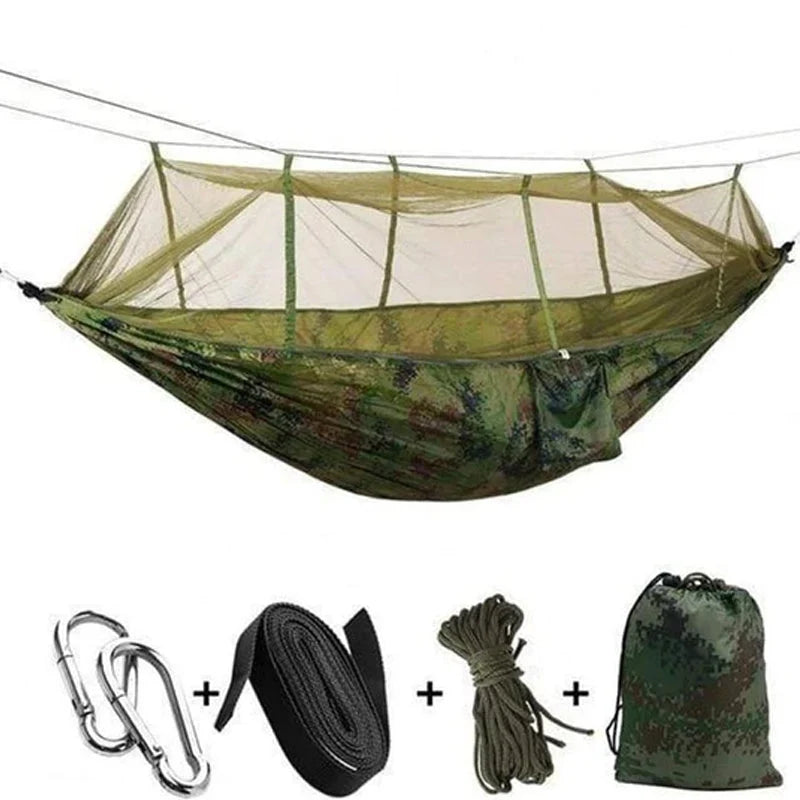 Camping Hammock | Integrated Mosquito Net & Parachute Nylon | Supports 200 kg