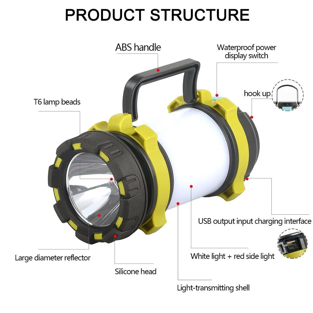 Camping Lantern | USB Rechargeable & Power Bank | Dimmable 360° Light & Red Warning