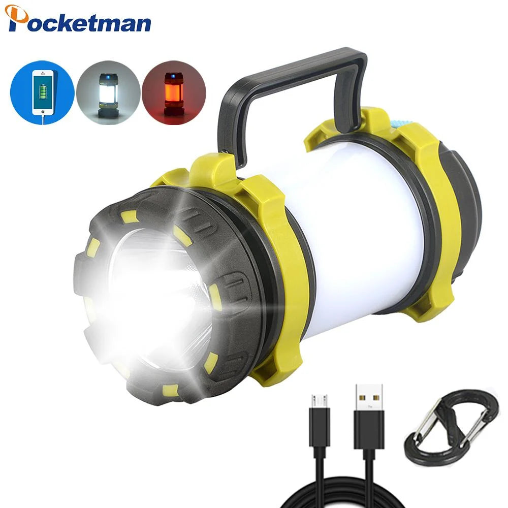 Camping Lantern | USB Rechargeable & Power Bank | Dimmable 360° Light & Red Warning