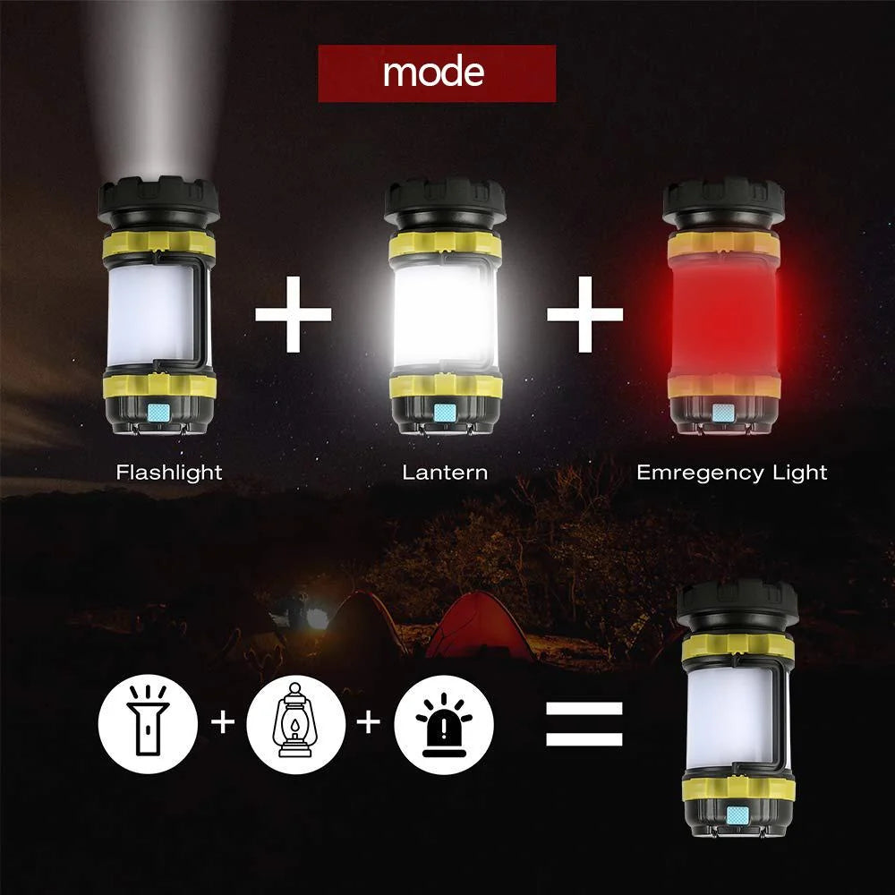 Camping Lantern | USB Rechargeable & Power Bank | Dimmable 360° Light & Red Warning