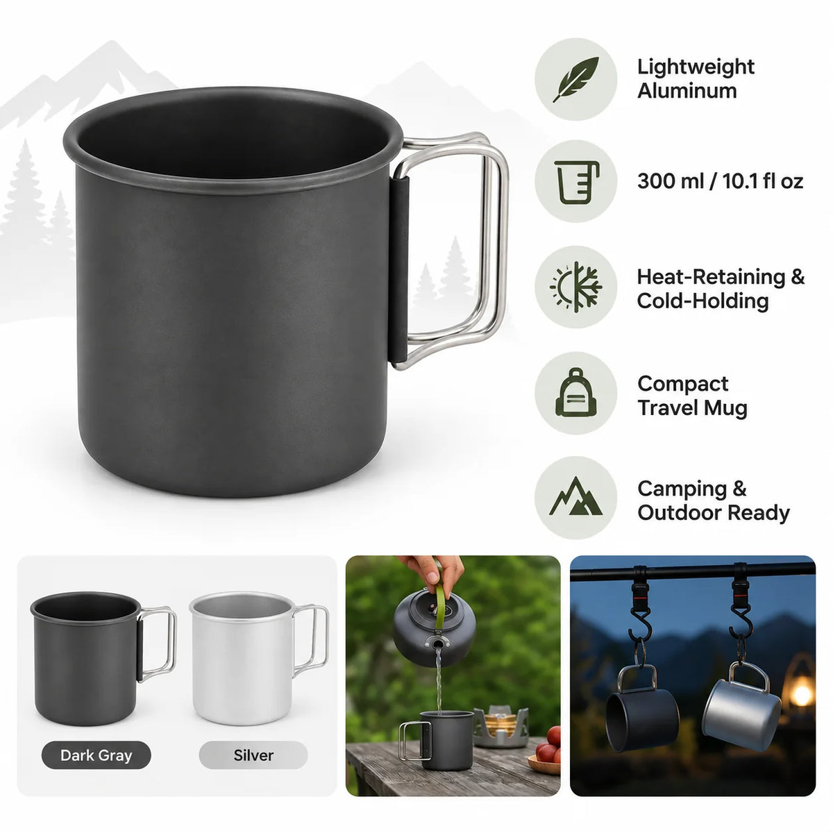 Camping Mug | Lightweight Insulated Aluminum | 300 ml