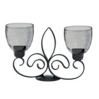 Candle Holder | Fleur-De-Lis Design | Iron Base & Glass Cups