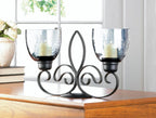 Candle Holder | Fleur-De-Lis Design | Iron Base & Glass Cups