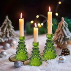 Candle Holder | Glass Christmas Tree Centerpiece | Set of 3