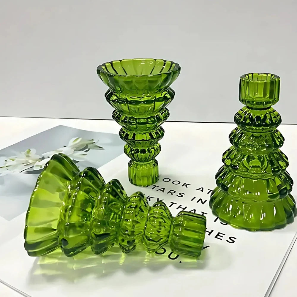 Candle Holder | Glass Christmas Tree Centerpiece | Set of 3