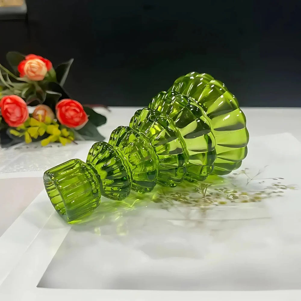 Candle Holder | Glass Christmas Tree Centerpiece | Set of 3