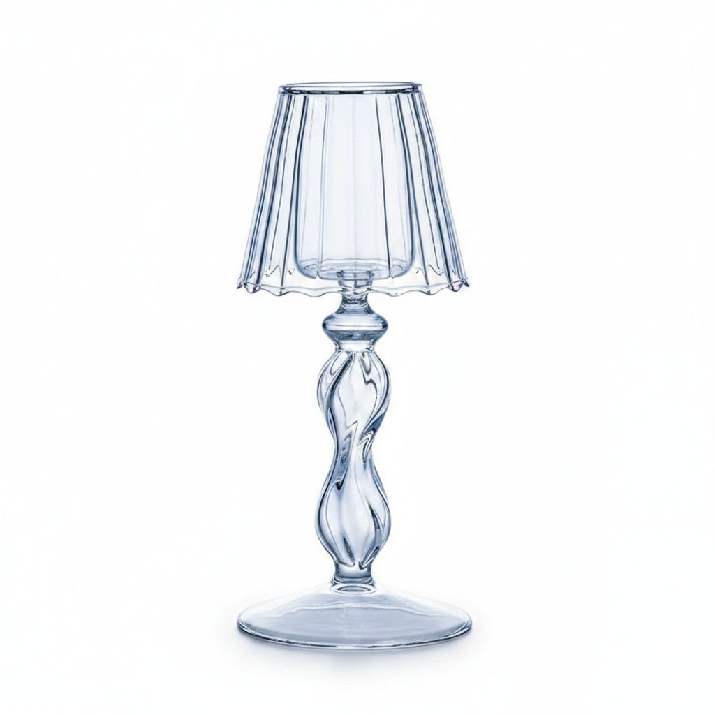 Candle Holder | Glass Table Lamp Shape & Pleated Shade