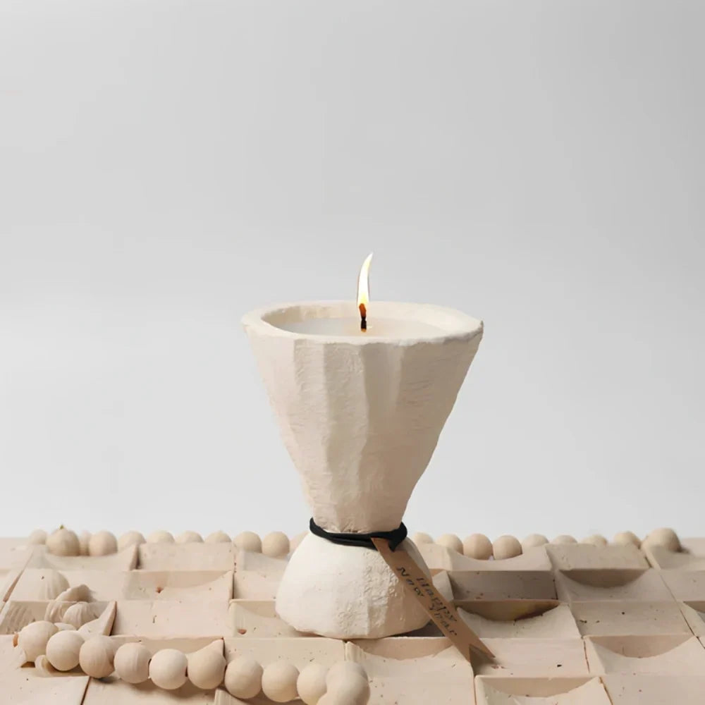 Candle Holder | Handcrafted Cement Stone-Textured | Nordic Design