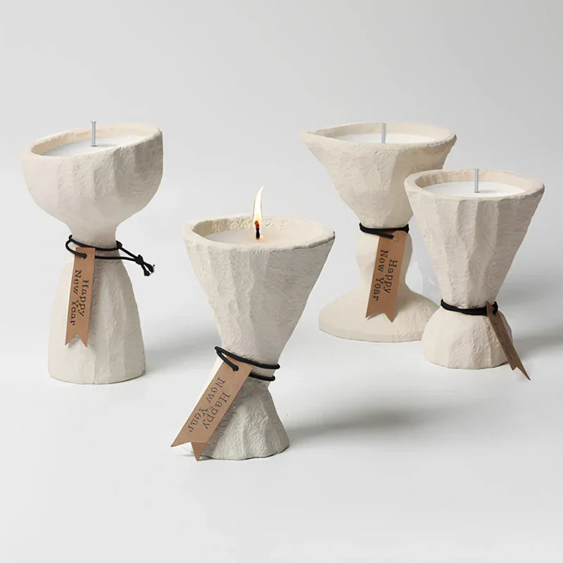 Candle Holder | Handcrafted Cement Stone-Textured | Nordic Design