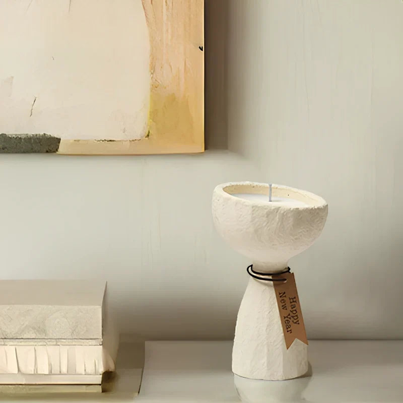Candle Holder | Handcrafted Cement Stone-Textured | Nordic Design