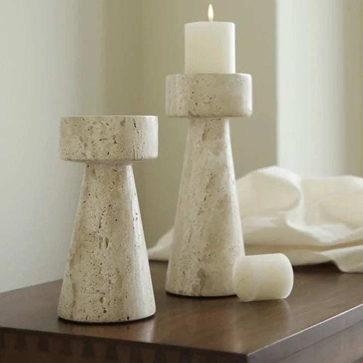 Candle Holder | Handcrafted Travertine Stone & Warm Glow