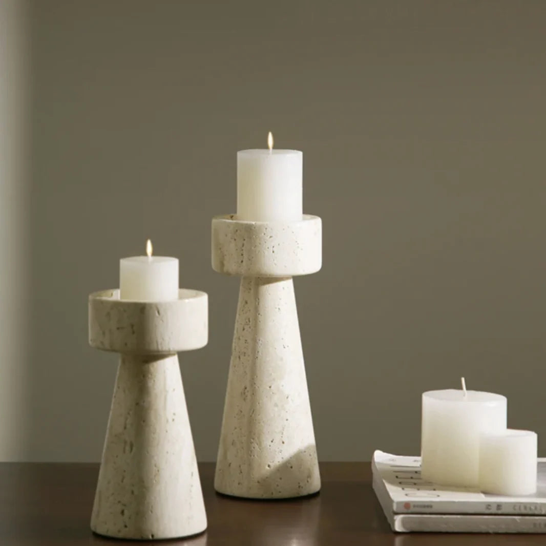 Candle Holder | Handcrafted Travertine Stone & Warm Glow