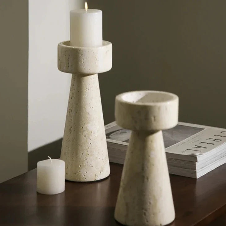 Candle Holder | Handcrafted Travertine Stone & Warm Glow