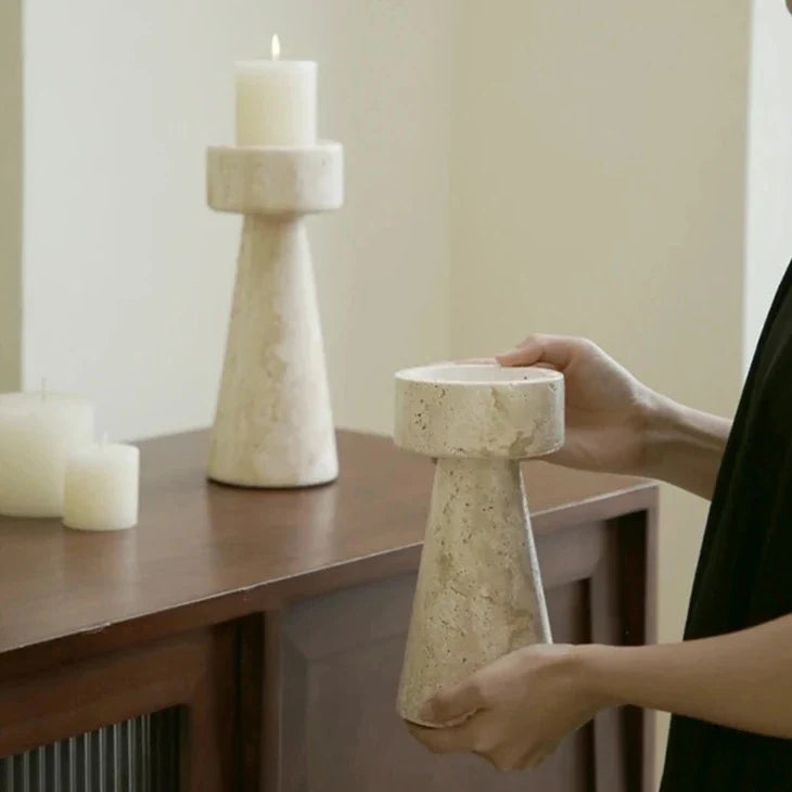 Candle Holder | Handcrafted Travertine Stone & Warm Glow