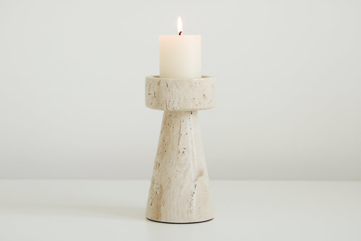 Candle Holder | Handcrafted Travertine Stone & Warm Glow