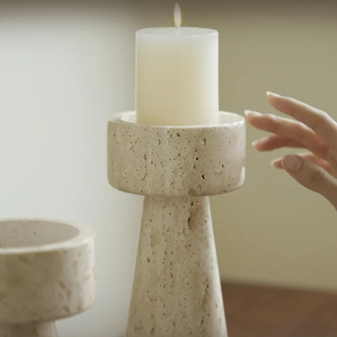 Candle Holder | Handcrafted Travertine Stone & Warm Glow