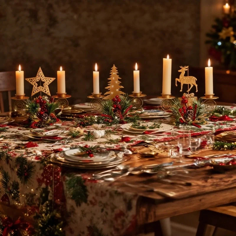 Candle Holder | Iron & Golden Holiday Motifs