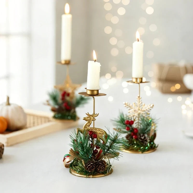 Candle Holder | Iron & Golden Holiday Motifs