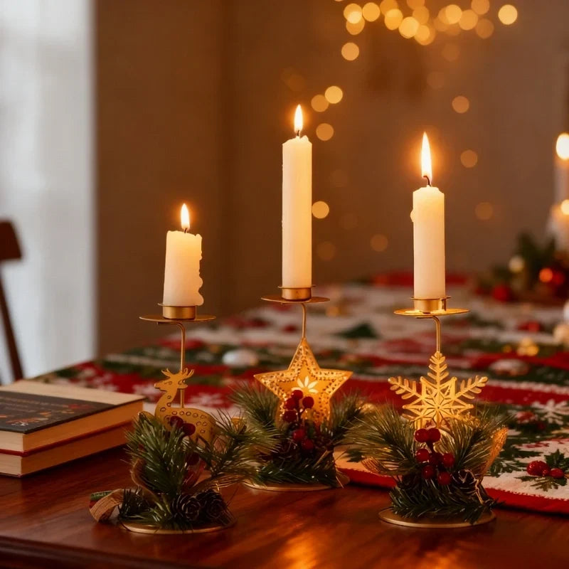 Candle Holder | Iron & Golden Holiday Motifs