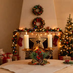 Candle Holder | Iron & Golden Holiday Motifs