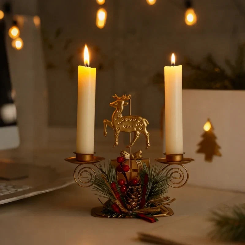 Candle Holder | Iron & Golden Holiday Motifs