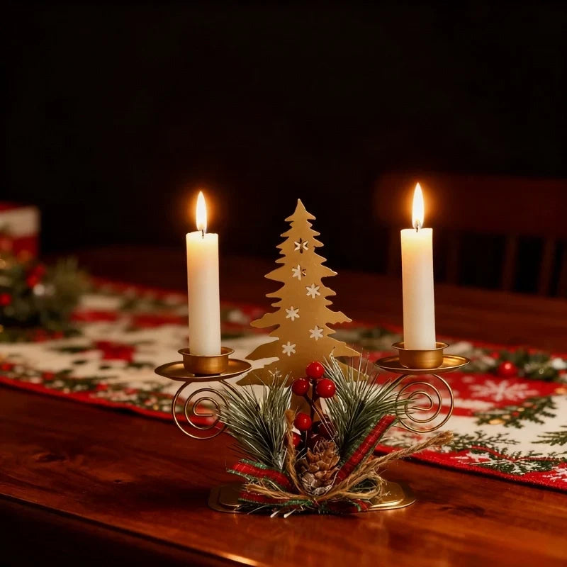Candle Holder | Iron & Golden Holiday Motifs