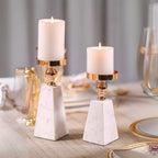 Candle Holder | Pyramid Natural Marble & Gold Accent | Two Sizes