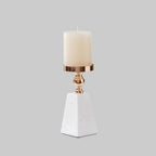 Candle Holder | Pyramid Natural Marble & Gold Accent | Two Sizes