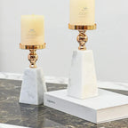 Candle Holder | Pyramid Natural Marble & Gold Accent | Two Sizes