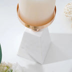 Candle Holder | Pyramid Natural Marble & Gold Accent | Two Sizes
