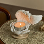 Candle Holder | Resin Angel Wings With Feather Detail | Cup Candle Compatible | 10 × 8 × 6 Cm