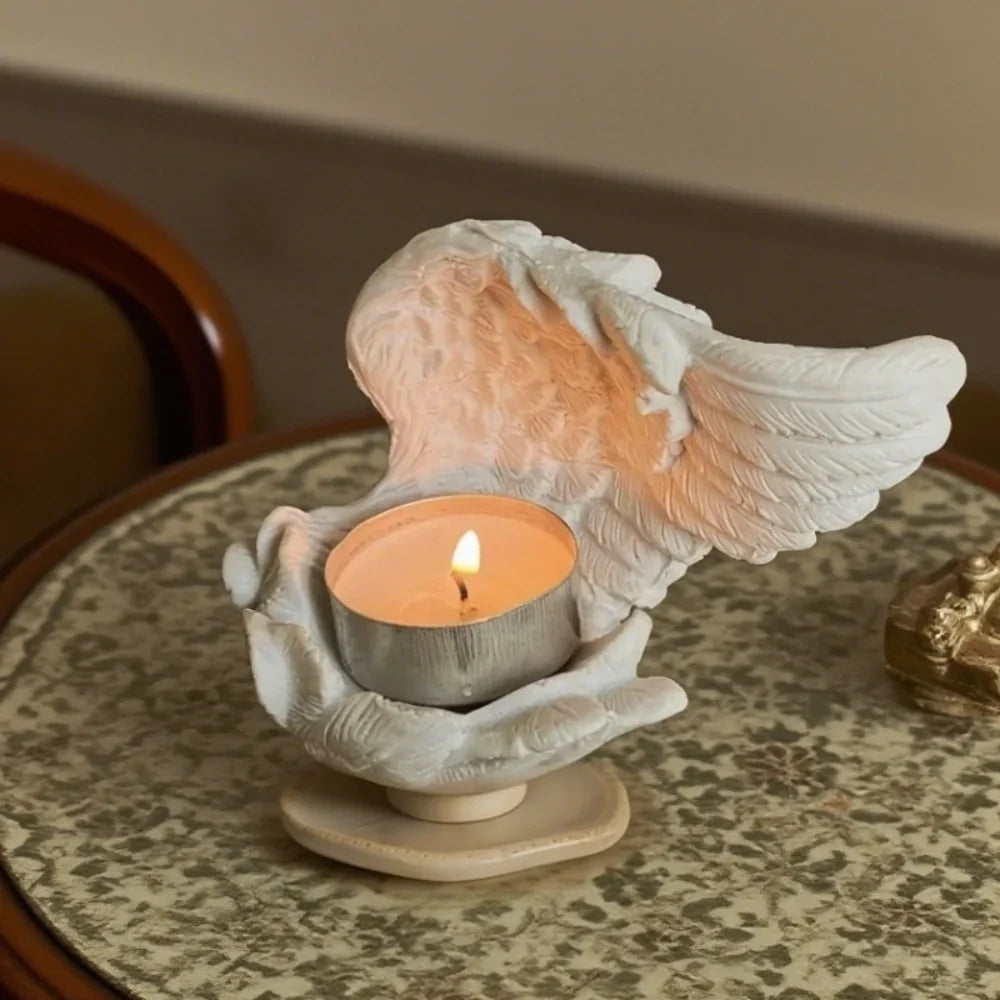 Candle Holder | Resin Angel Wings With Feather Detail | Cup Candle Compatible | 10 × 8 × 6 Cm