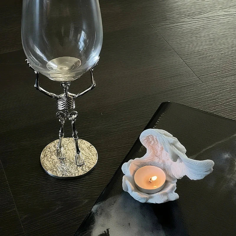 Candle Holder | Resin Angel Wings With Feather Detail | Cup Candle Compatible | 10 × 8 × 6 Cm