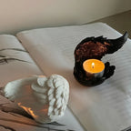 Candle Holder | Resin Angel Wings With Feather Detail | Cup Candle Compatible | 10 × 8 × 6 Cm