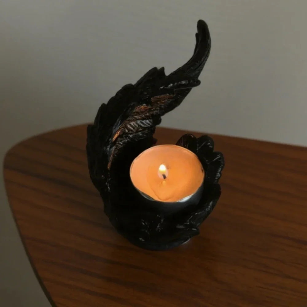 Candle Holder | Resin Angel Wings With Feather Detail | Cup Candle Compatible | 10 × 8 × 6 Cm