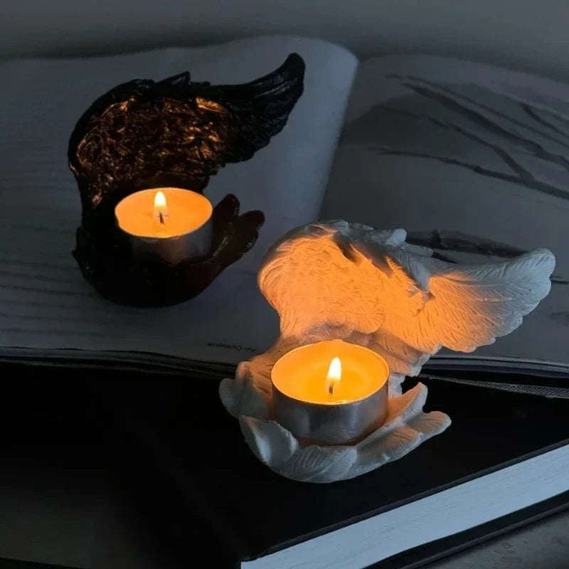 Candle Holder | Resin Angel Wings With Feather Detail | Cup Candle Compatible | 10 × 8 × 6 Cm
