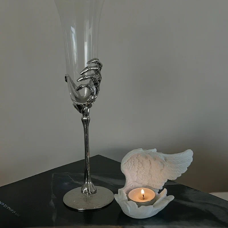 Candle Holder | Resin Angel Wings With Feather Detail | Cup Candle Compatible | 10 × 8 × 6 Cm