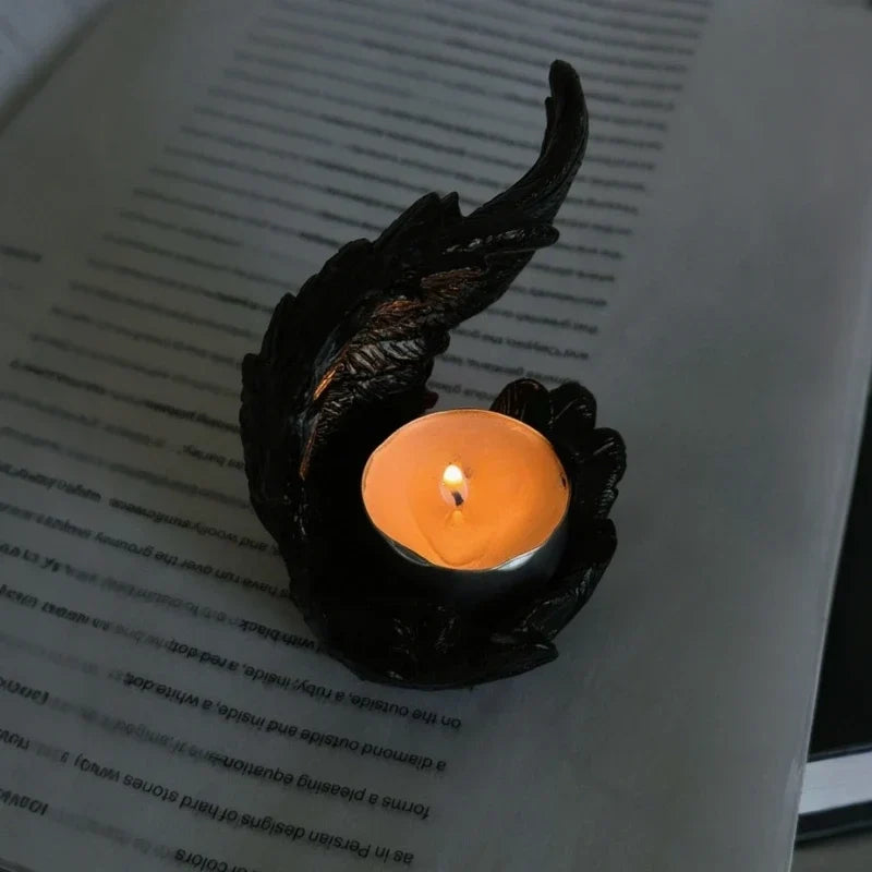 Candle Holder | Resin Angel Wings With Feather Detail | Cup Candle Compatible | 10 × 8 × 6 Cm