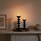 Candle Holder | Sculptural Black Wood | Set of 2