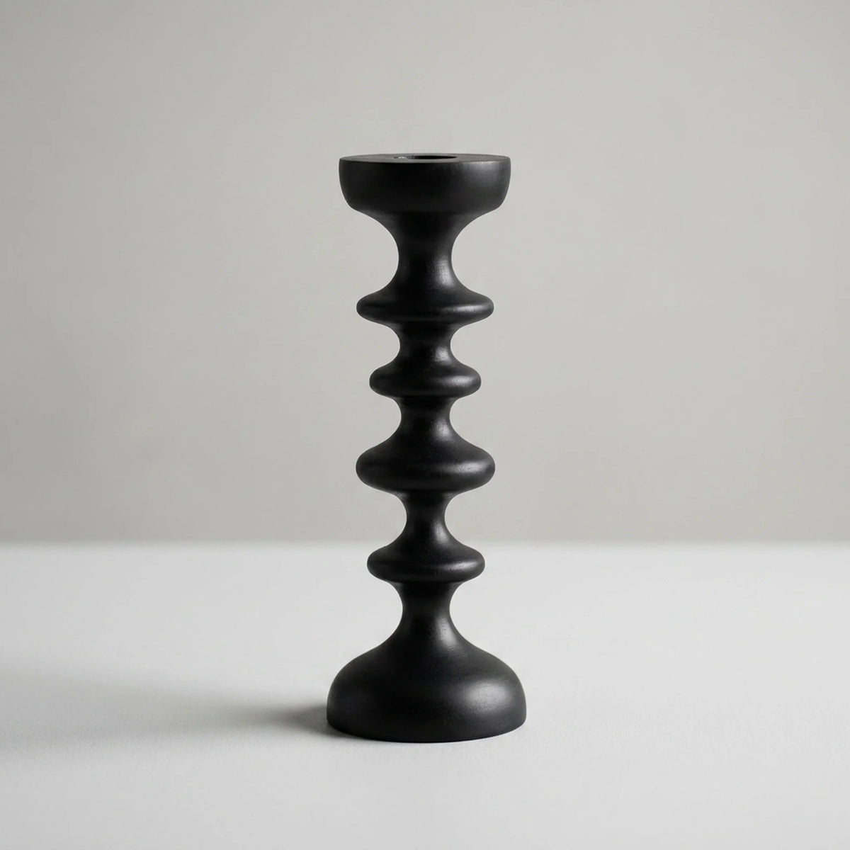 Candle Holder | Sculptural Black Wood | Set of 2