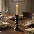 Candle Holder | Sculptural Black Wood | Set of 2