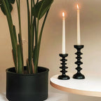 Candle Holder | Sculptural Black Wood | Set of 2