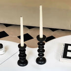 Candle Holder | Sculptural Black Wood | Set of 2