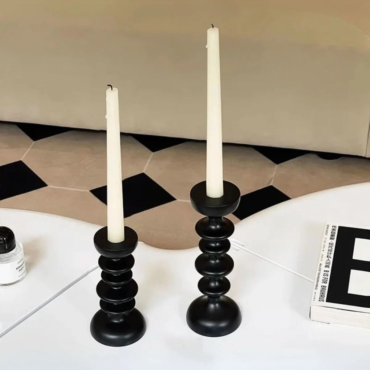 Candle Holder | Sculptural Black Wood | Set of 2