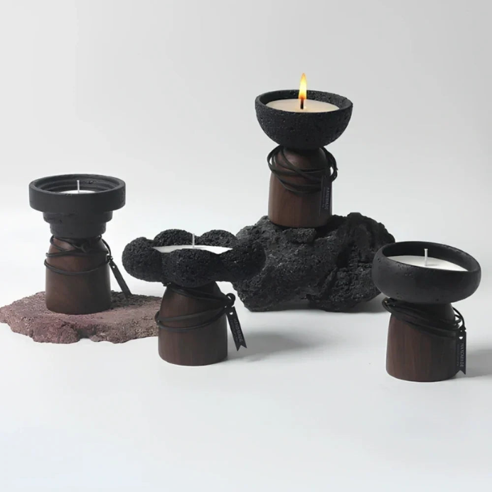 Candle Holder | Sculptural Cement & Wood