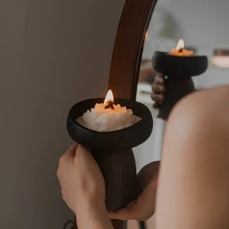 Candle Holder | Sculptural Cement & Wood
