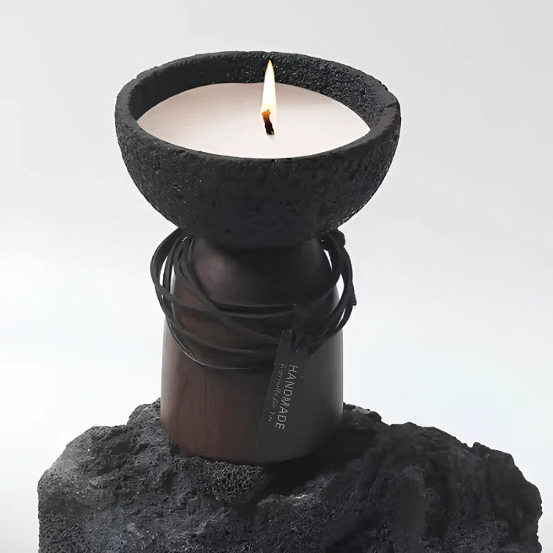 Candle Holder | Sculptural Cement & Wood
