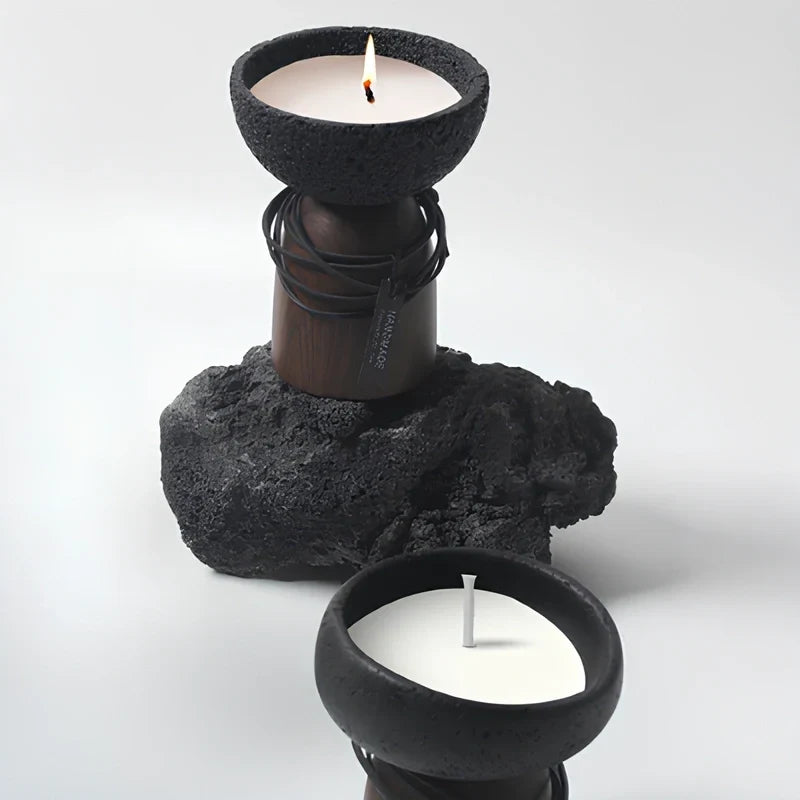 Candle Holder | Sculptural Cement & Wood